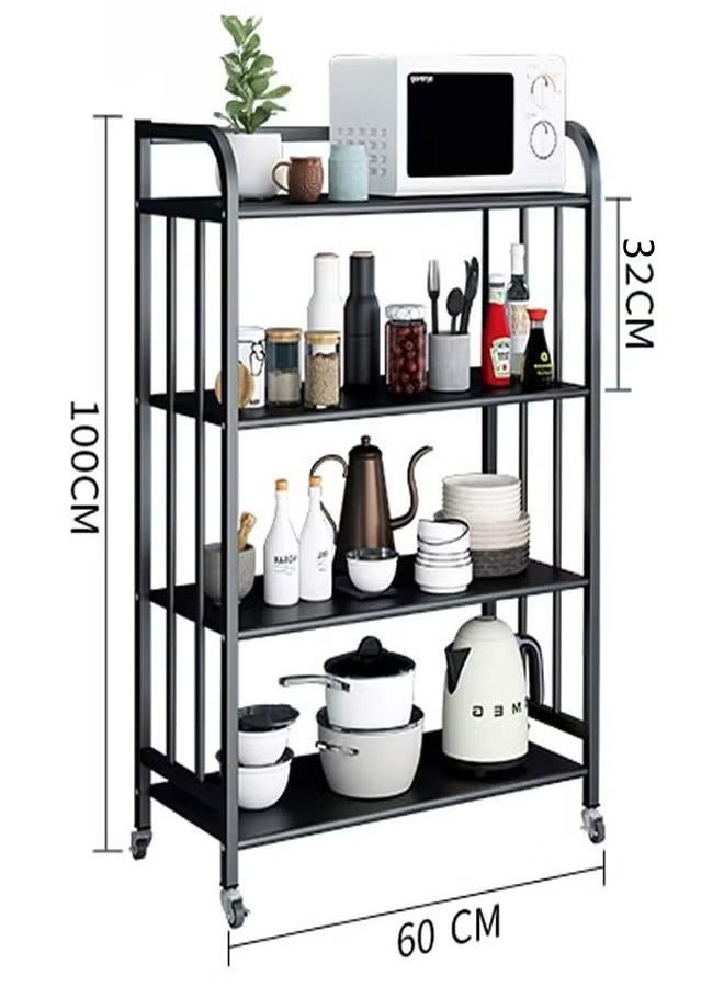 بيوينتي وحدة رفوف ميكروويف 4 طبقات، رف تخزين متعدد الاستخدامات لمنظم البهارات والأواني، محطة عمل، رف فرّان للمطبخ، منظم أدوات المائدة للخزانات وطاولات المطبخ (اللون: أسود، المقاس: ٦٠ × ٣٢ × ١٠٠ سم) - Image 4